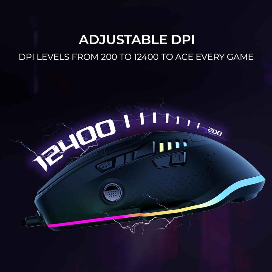 Kreo Hawk Gaming Mouse With Programmable Buttons & Rgb Lighting, Top Sensor, Adjustable Dpi (Black)