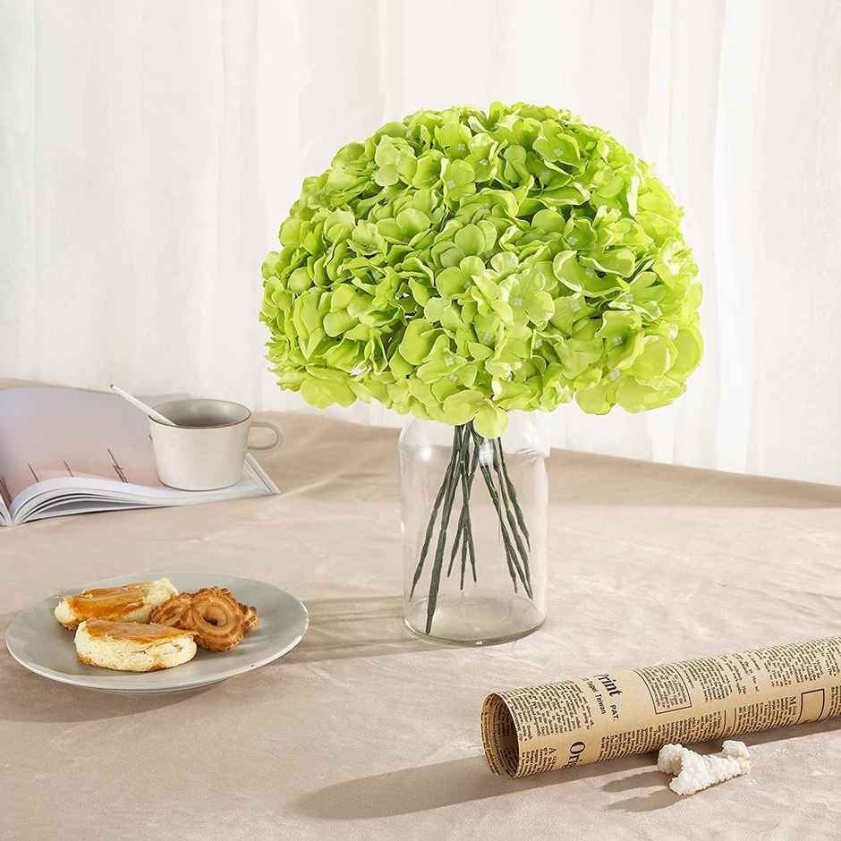 Well Art Gallery Artificial Hydrangea Flowers Silk Flowers Home Wedding Decor | Pack Of 5 | Green
