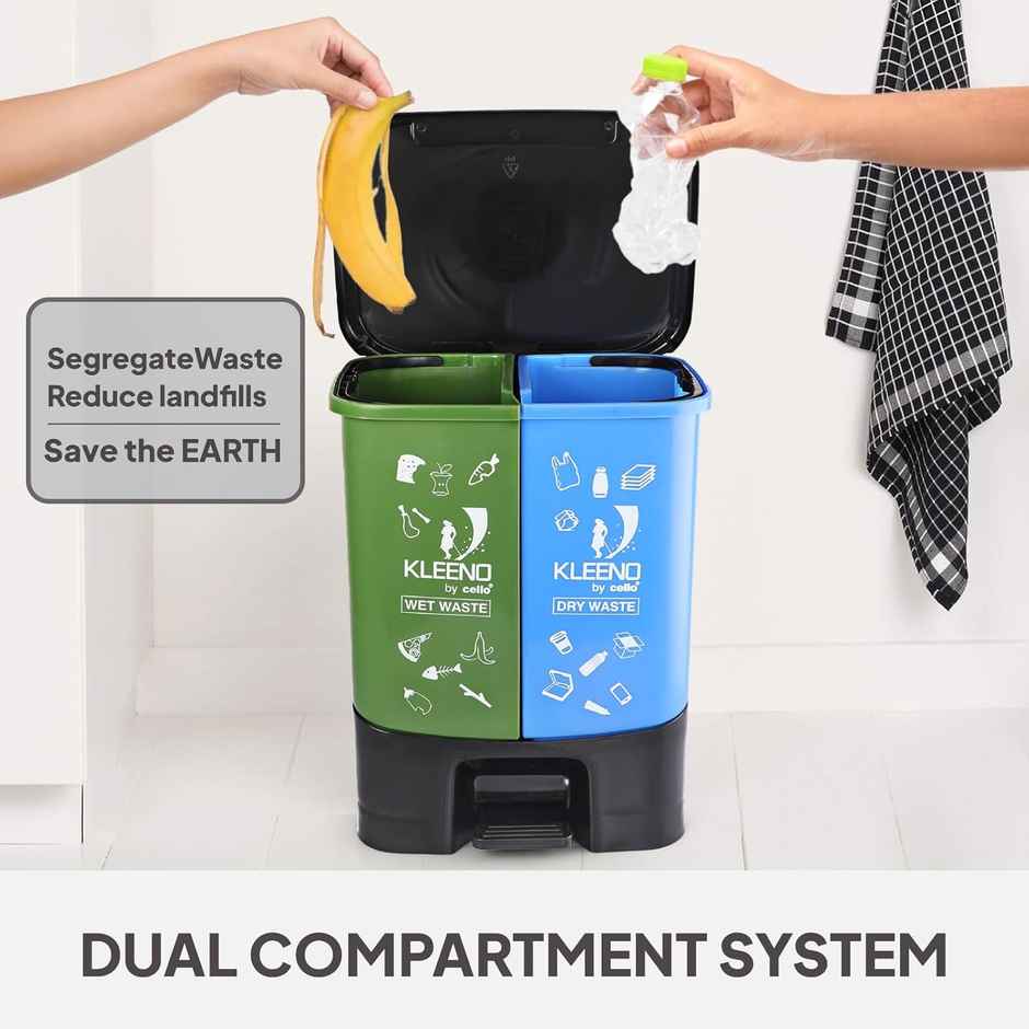 Cello Duo Plastic Step-On Pedal Dustbin for Wet and Dry Waste | 2 In 1 Dustbin Trash/Garbage Bins