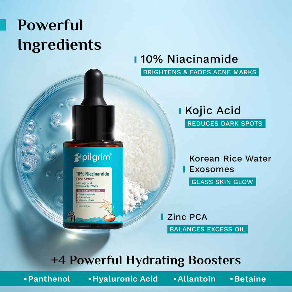 Pilgrim 10% Niacinamide Face Serum with Kojic Acid for Acne Marks, Clear & Glowing Skin