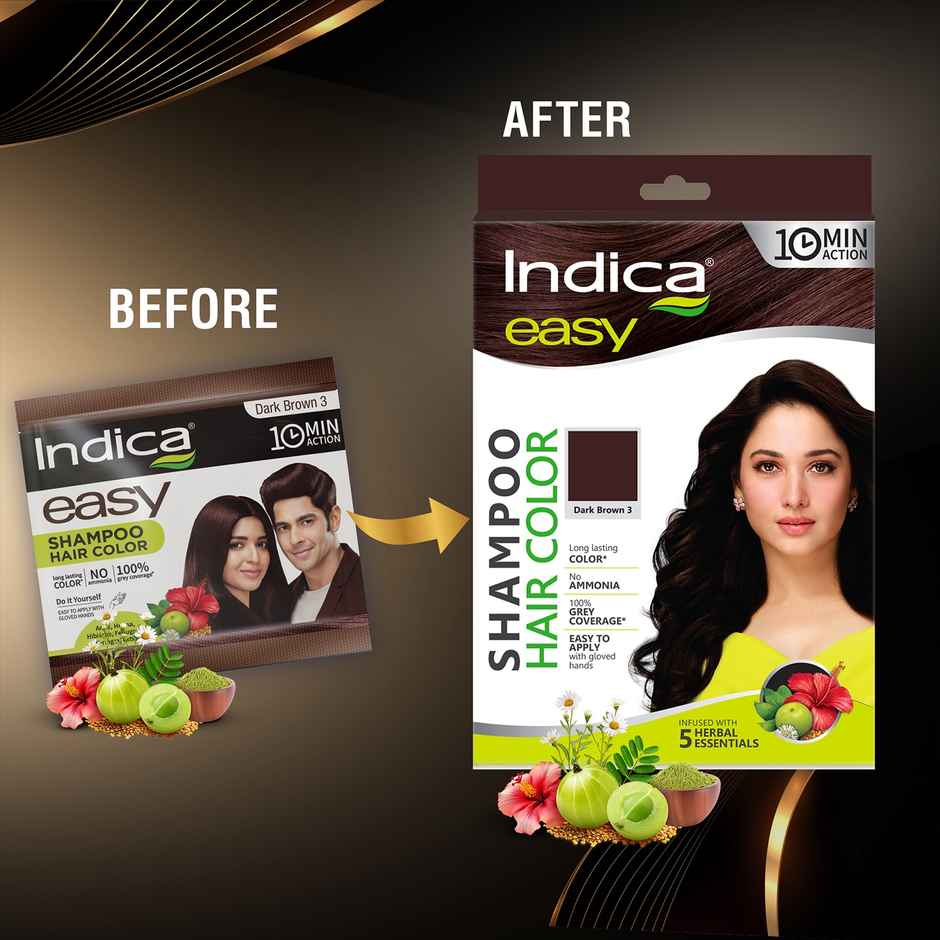 Indica Easy Do-It-Yourself Dark Brown Hair Color with 5 Herbal Extracts and 100% Ammonia Free Long Lasting Formula