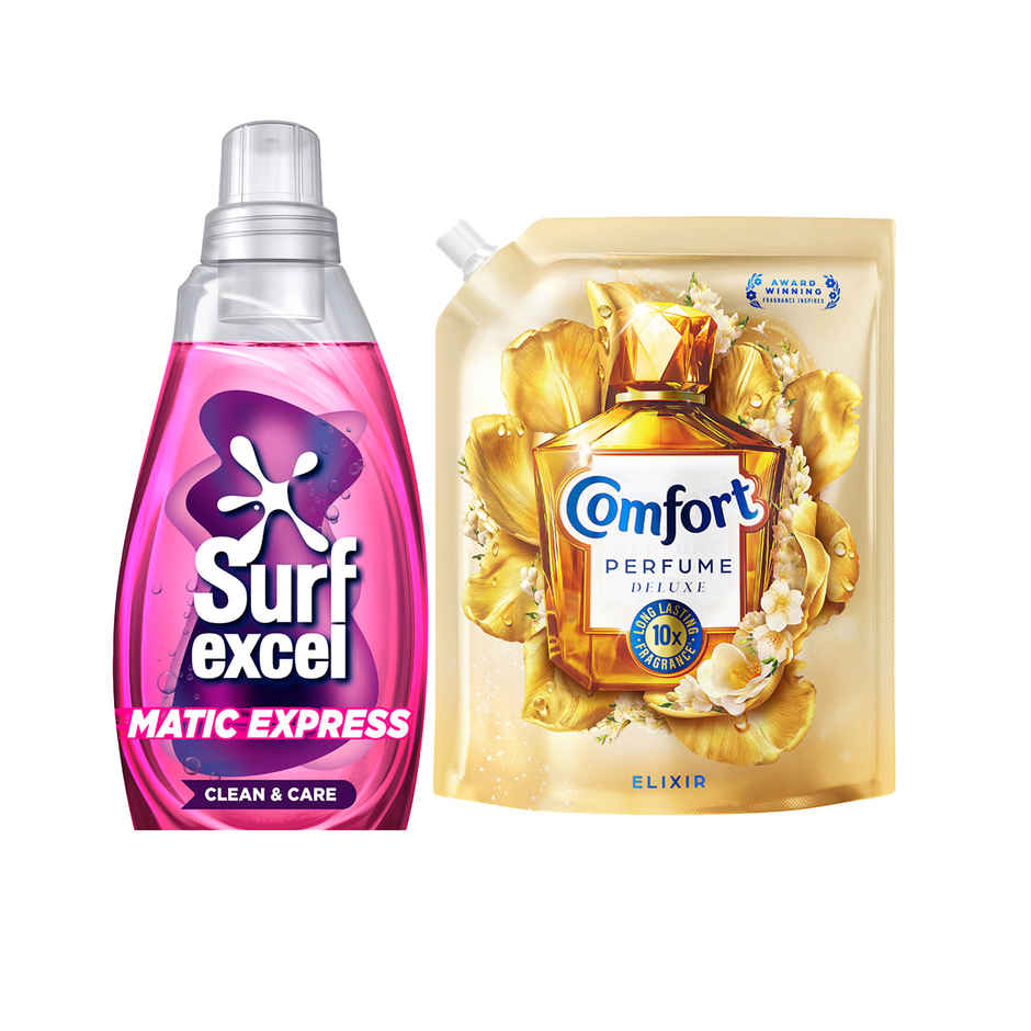 Surf Excel Matic Express Clean & Care (830ml) & Comfort Perfume Deluxe Elixir (1.8L) Combo