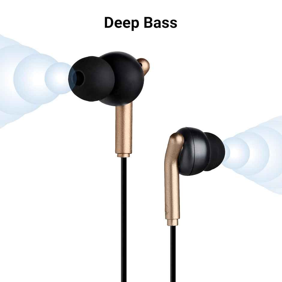 Zebronics Bro C Type C Wired Earphone, 1.2M Cable, Light Weight, In Ear Design | Black + Gold
