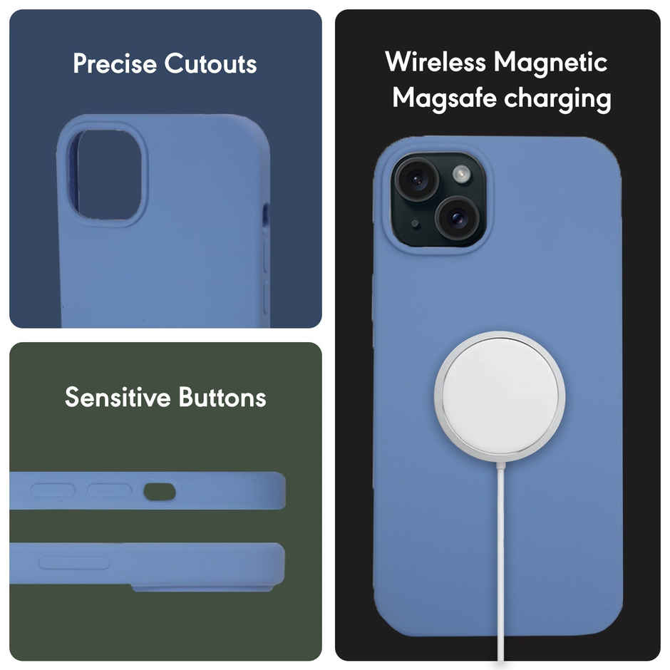 Sprig Designer Back Cover for Apple Iphone 15 Liquid Silicone Shock Proof | Denim Blue | MagSafe Compatible