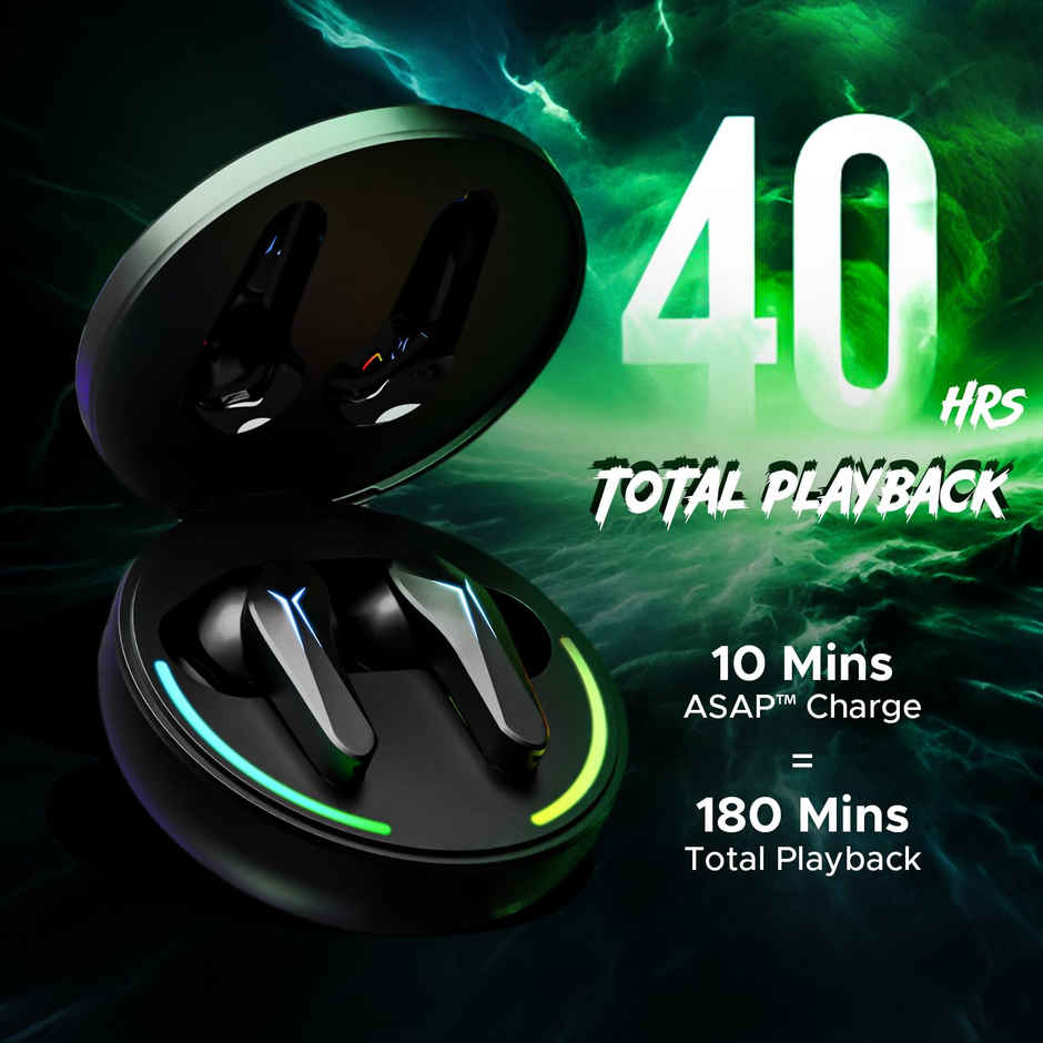 boAt Immortal 141 TWS Earbuds for Gaming w/ 40H Playtime, BEAST Mode & RGB LEDs (Black Sabre)