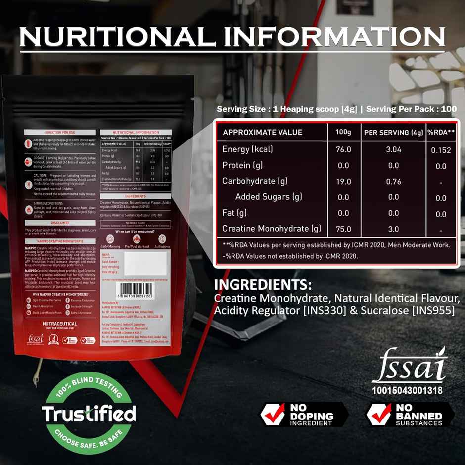 Nakpro Micronised Creatine Monohydrate Powder (Fruit Punch)