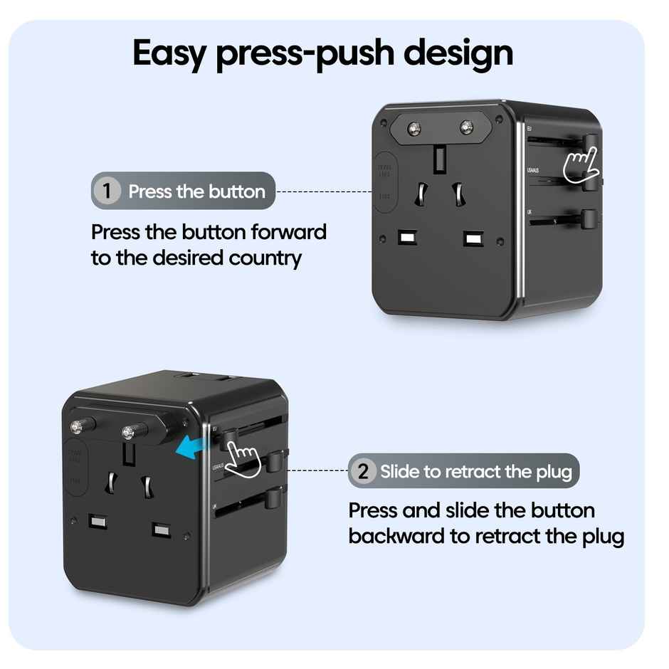 Sounce OmniCharge 25W Universal Travel Adapter 4 in 1 International Charger | Black