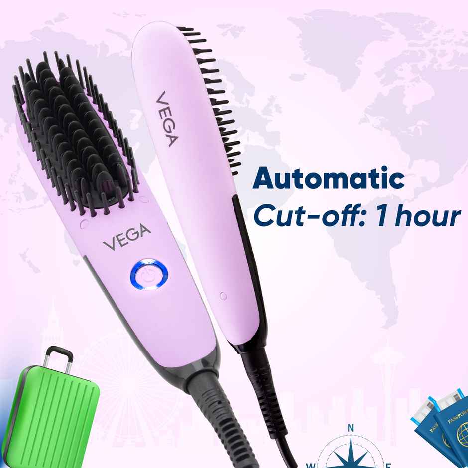 Vega Mini Hair Straightener Brush-Natural Straight in Few Min for Women 2 Heat Settings, (VHSB-05)