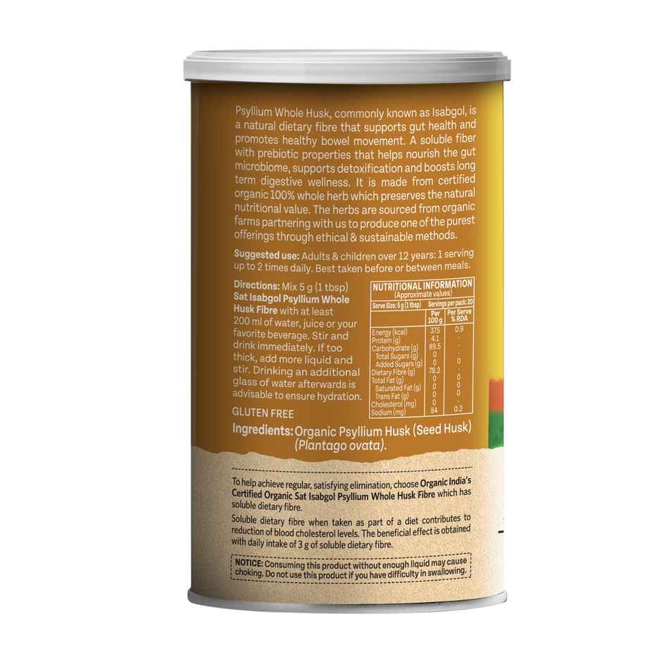 Organic India Sat Isabgol Psyllium Whole Husk Powder With Dietary Fiber