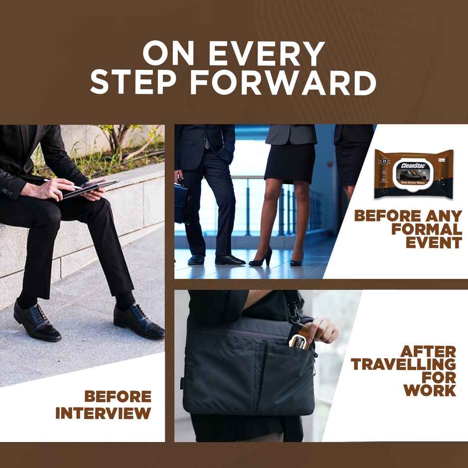 Cleanstac Formal Shoe Shiner Wipes | Instant Shine For Leather | 25 Pulls Per Pack