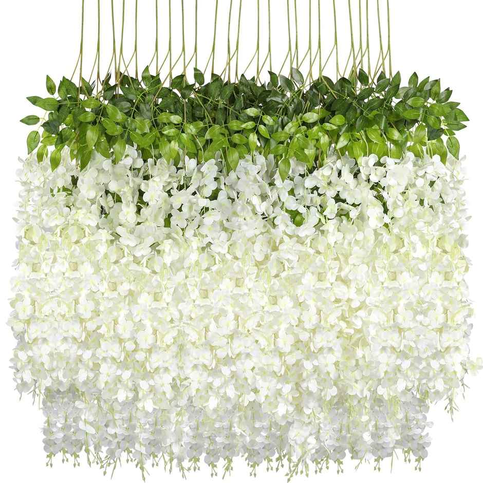 Well Art Gallery Artificial Wisteria Hanging Flowers Vines String Decorations (Pack Of 4,White)