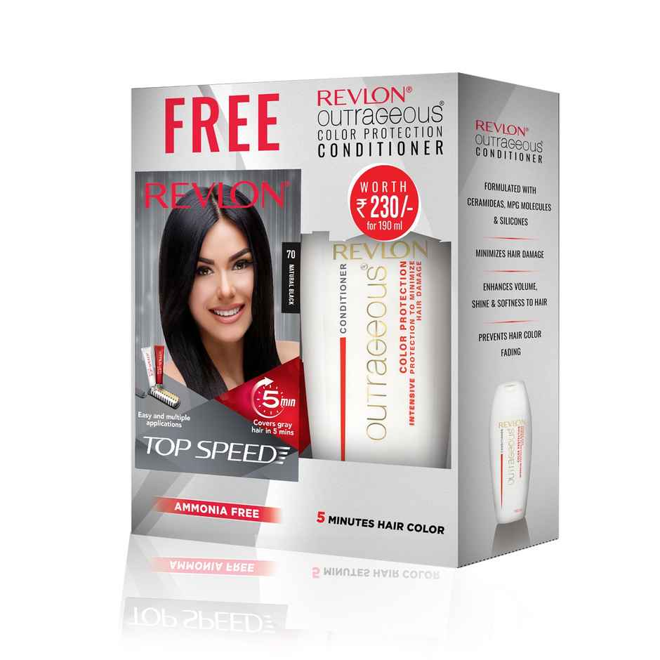 Revlon Top Speed Hair Color For Woman - Natural Black 70 (with Outrageous Conditioner)