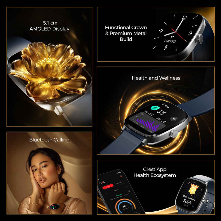 boAt Ultima Regal Smartwatch | 2.01" AMOLED Display | BT Calling | Functional Crown - Sapphire Blue