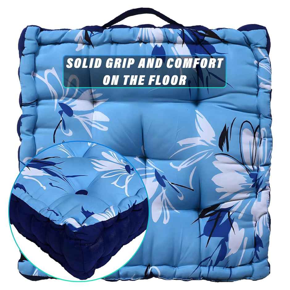 Kuber Industries Square Chair Pad | Comfortable Floral Cushion for Meditation (Sky Blue)
