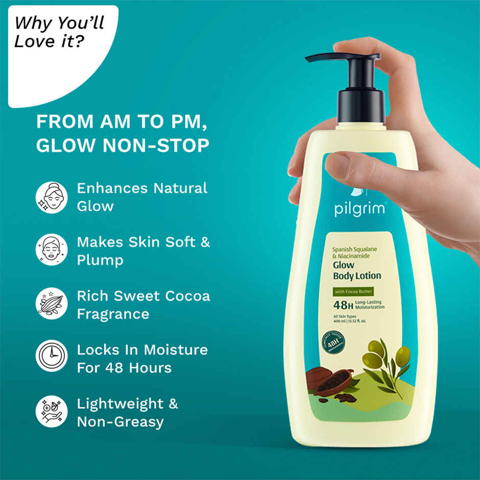 Pilgrim Spanish Squalane & Niacinamide Glow Body Lotion With Cocoa 48h Long-lasting Moisturization