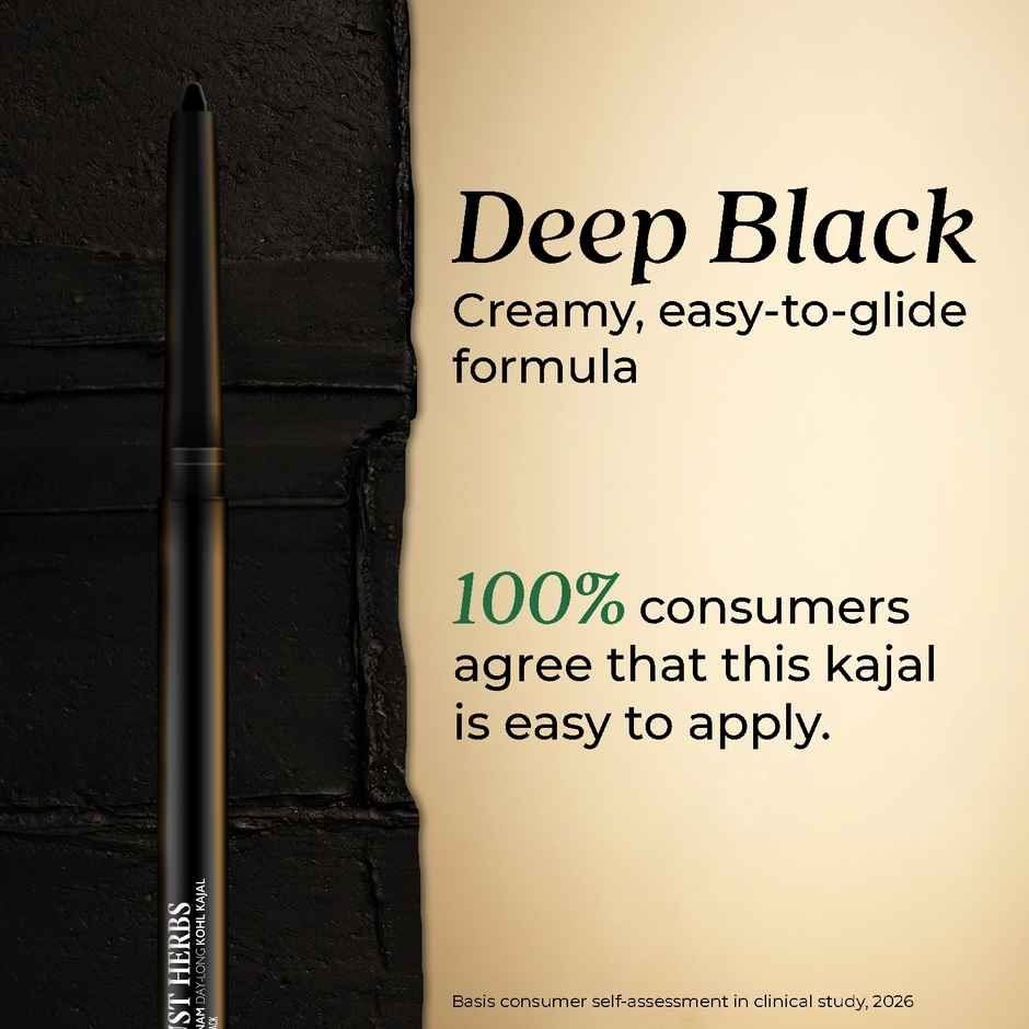 Just Herbs Naynam Day Long Kohl Kajal Smudge-Proof Sweet Almond Oil & Vitamin E (Deep Black)