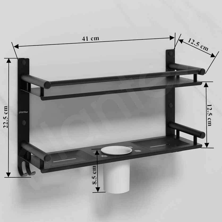 Plantex 5-in-1 Stainless Steel Bathroom Shelf with Soap Stand Toothbrush Holder - Wall Mounted