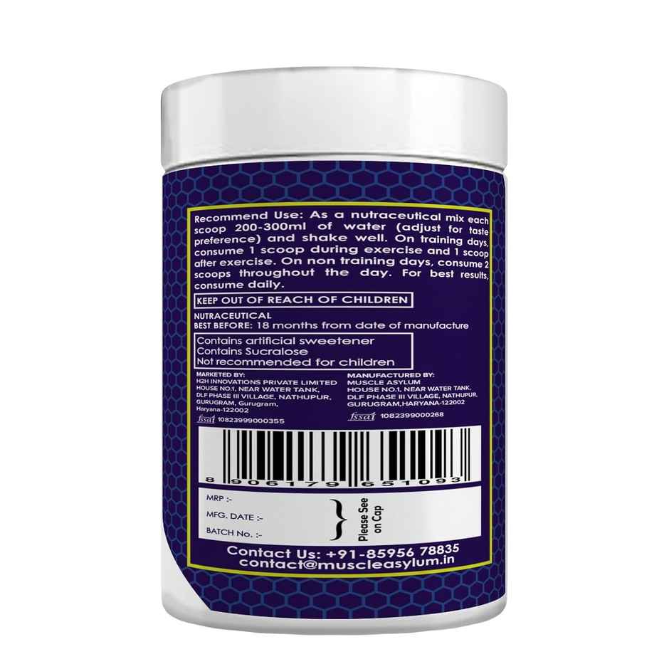 Muscle Asylum Bcaa - With Brain Boosters -Finely Micronized Vegan, Recovery, Memory Orange Mango