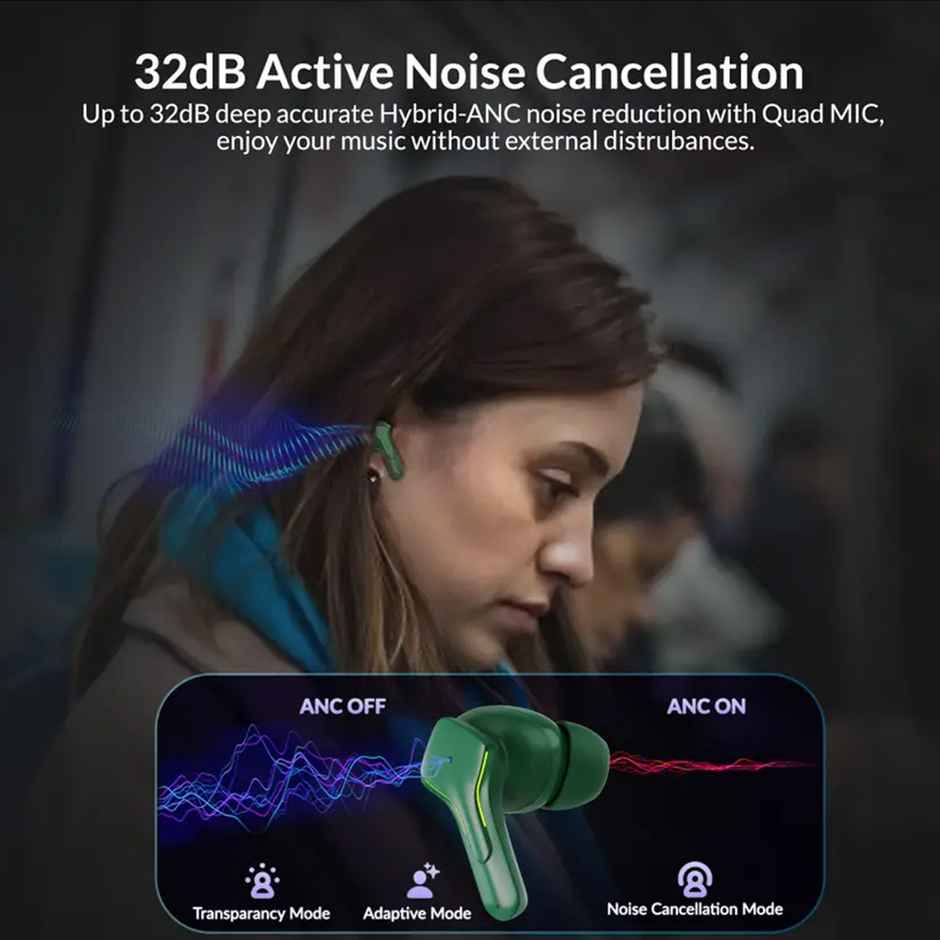 Aroma NB138 Bound - 60 Hours Playback | TWS | ANC with 32dB Noise Cancellation | Green