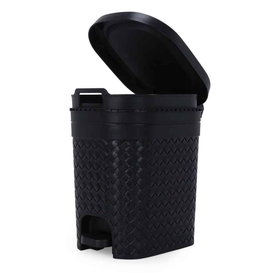Kolorr Stitch 7 Liters Plastic Pedal Medium Dustbin With Lid And Inner Bucket,Kitchen,Office -Black