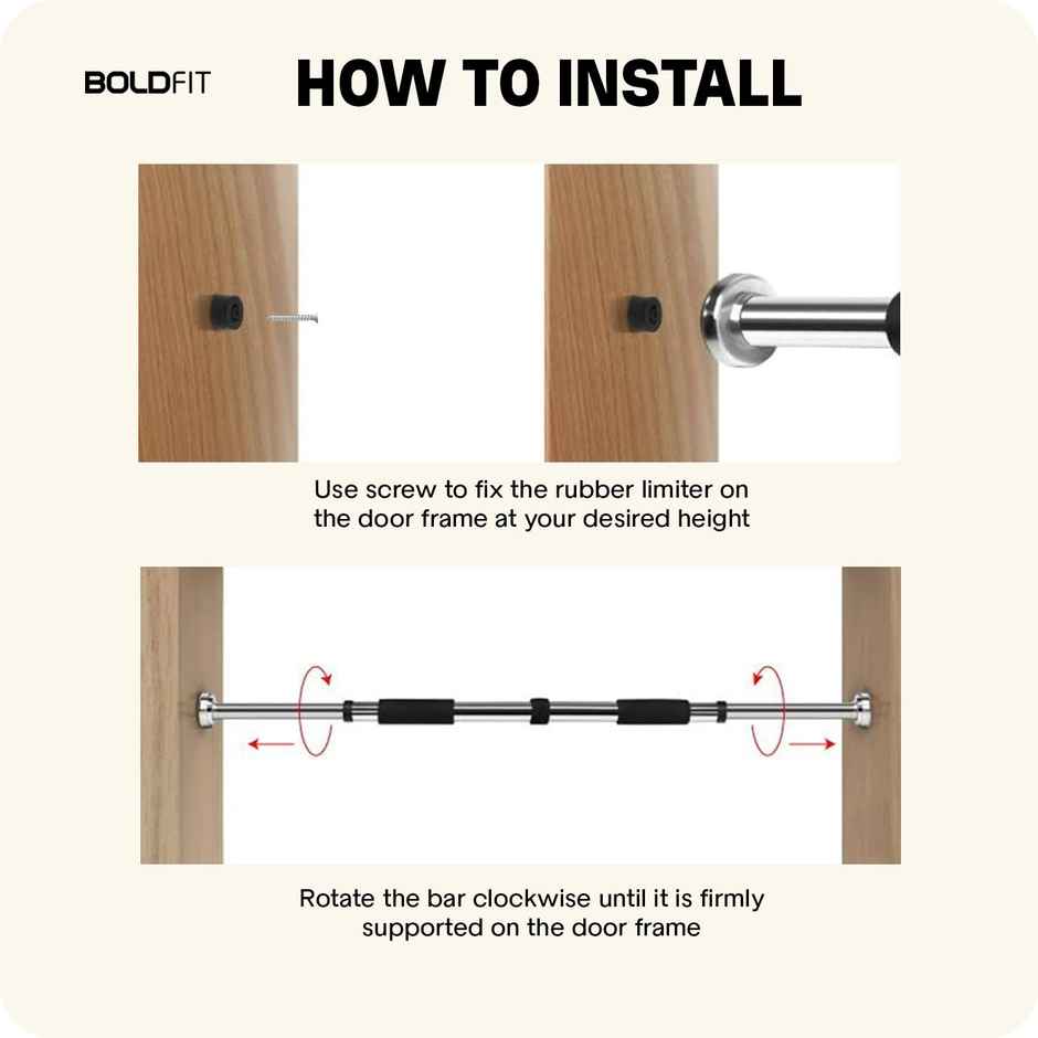 Boldfit Pullup Bar For Home Workout, Doorway Adjustable Hanging Rod,Anti-Skid,Red Max 100 kg - Red