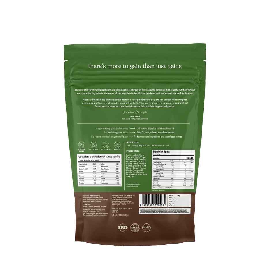 Cosmix No Nonsense Plant Protein Chikmagalur Mocha | 24 g Protein per Serve