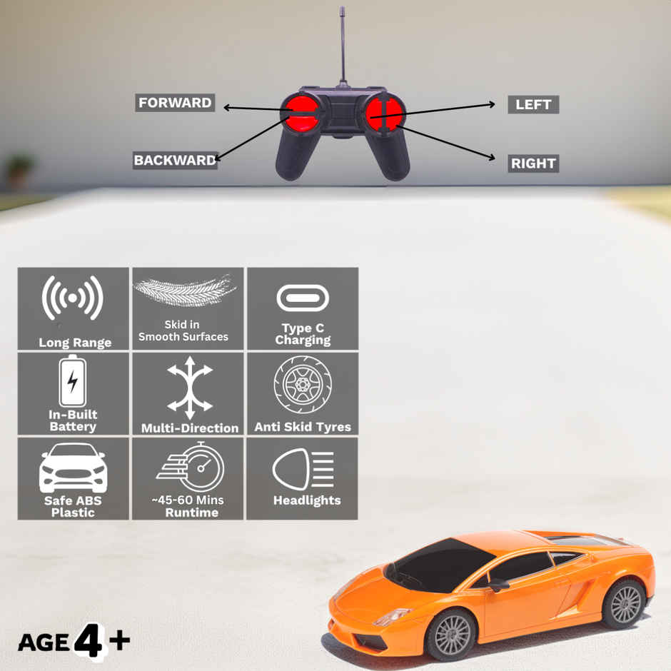 Race N Roll 1:24 Rechargeable Hi Speed Mini Remote Control Car - Lam Orange