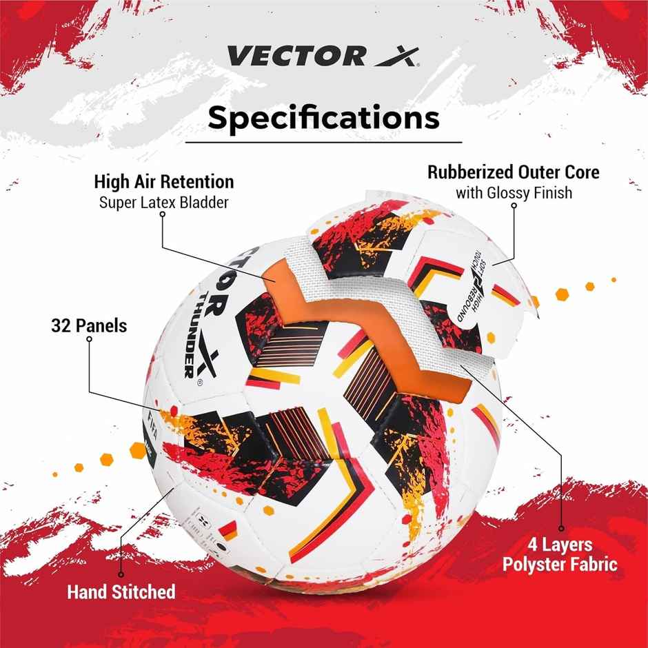 Vector X Thunder FIFA Basic Football | White Red | Size - 5