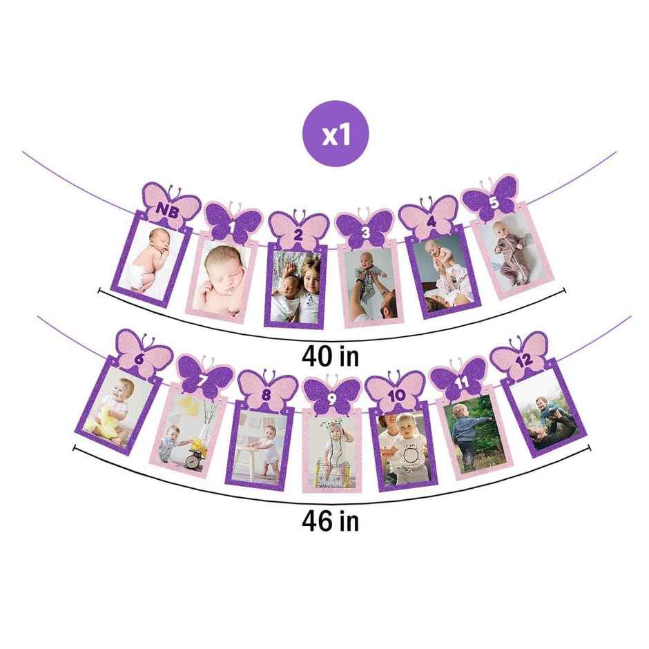 12 Months Photo Banner For Birthday | Butterfly Theme | Party Propz