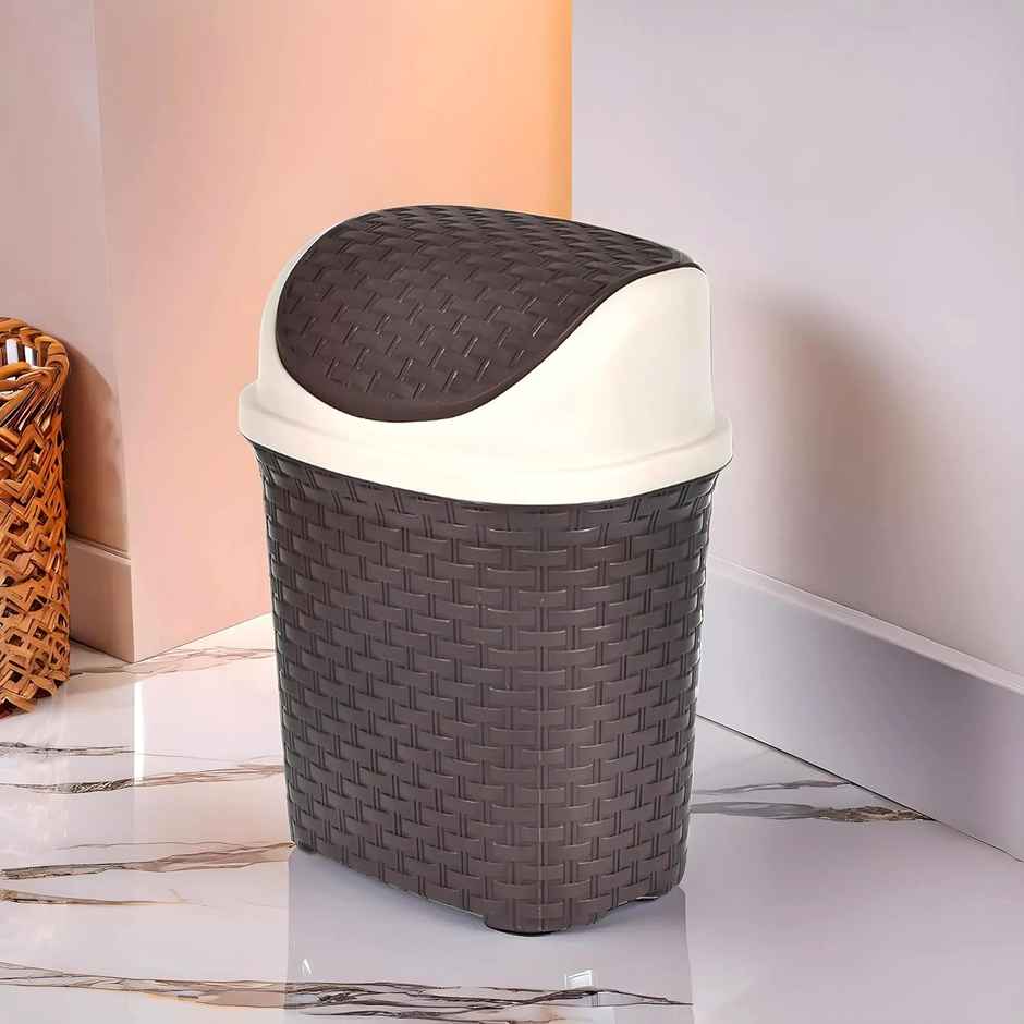 Kuber Industries Plastic Dustbin with Swing Lid | 7 Litre | Garbage Bin | Brown