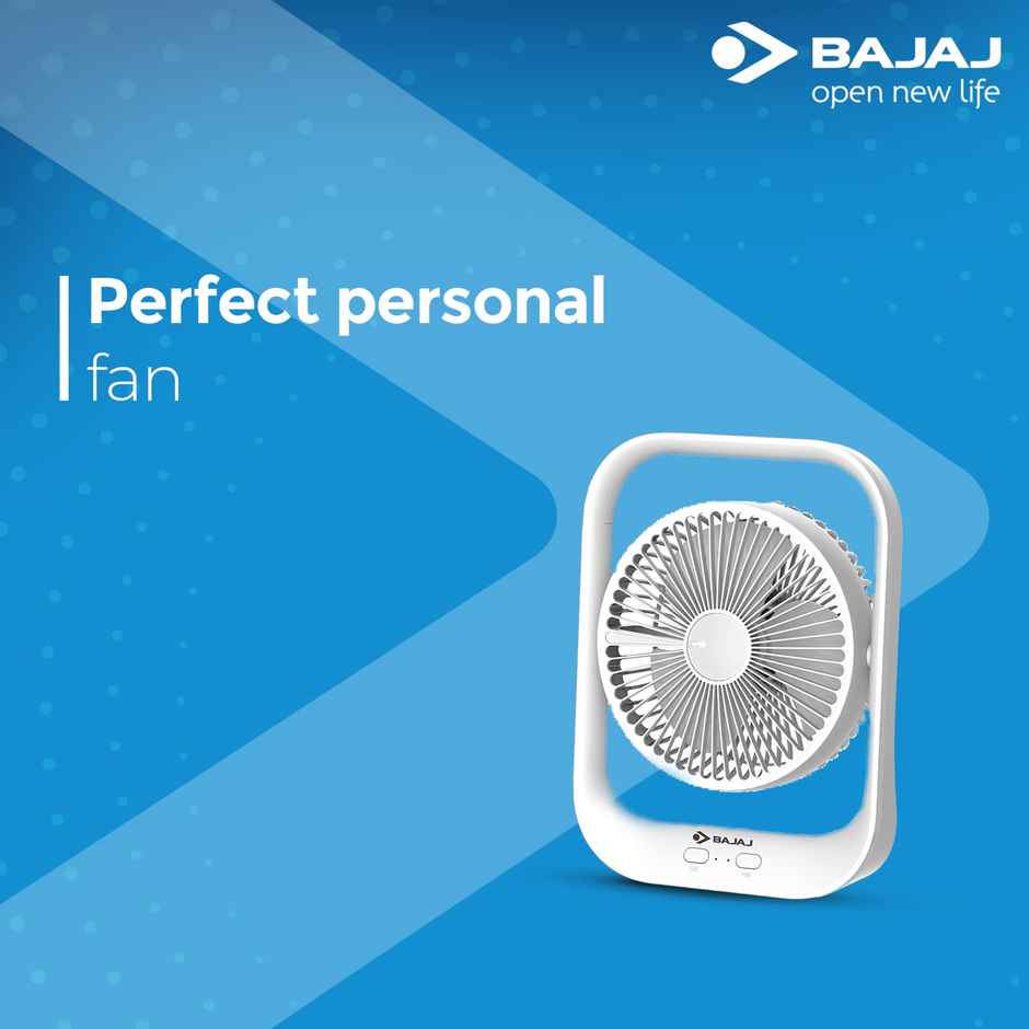 BAJAJ PYGMY USB Portable Fan, 178mm, LED Light, Silent Operation, White