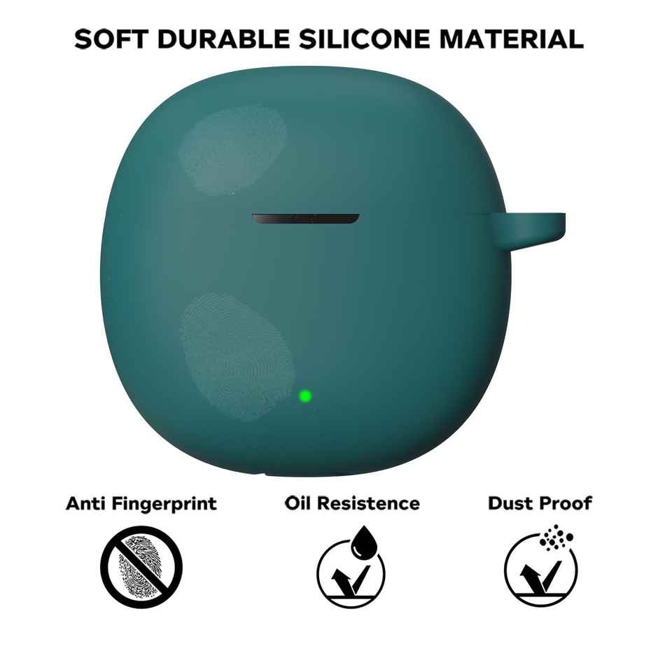 Sounce Portable Silicone Case Cover Scratch Resistant,Carabiner Clip Compatible with Keychain for Boat Airdopes Atom 81 | Green