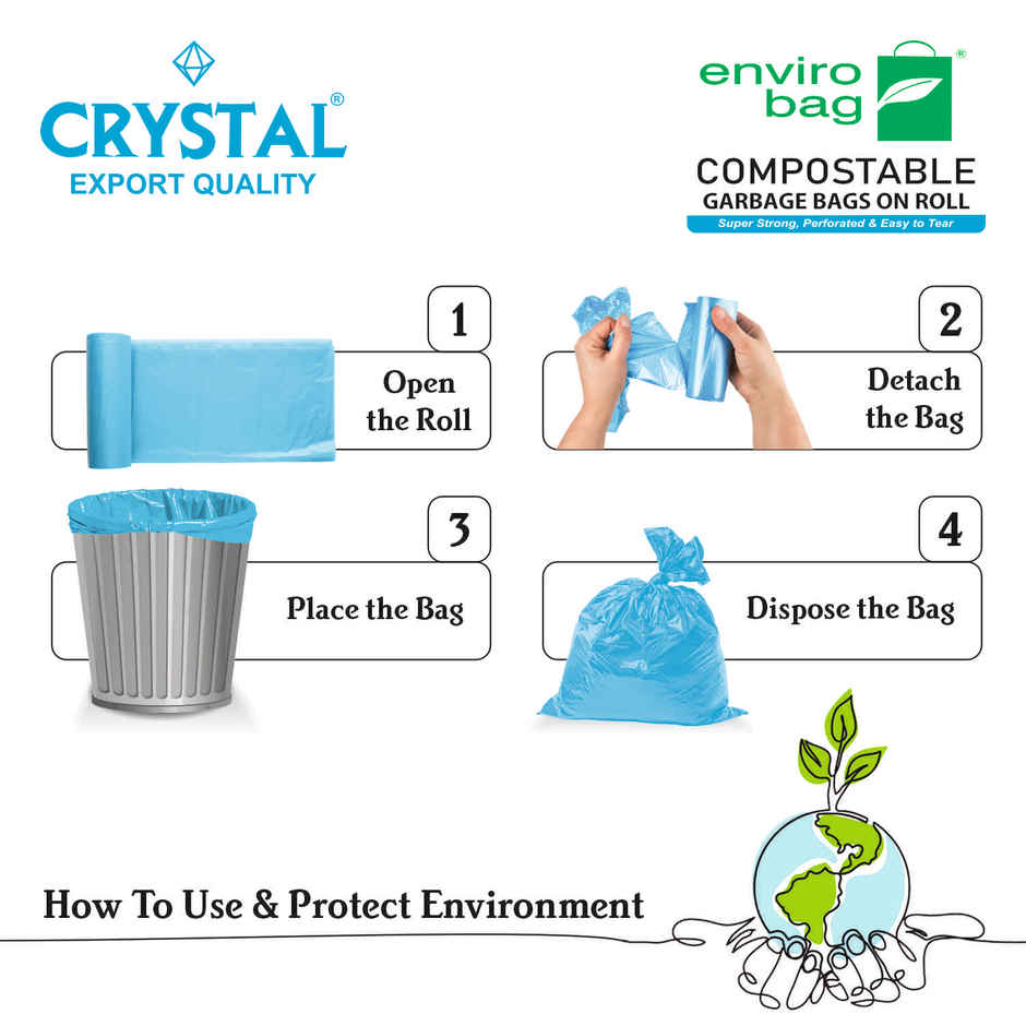 Crystal Large Garbage Bag 24x32 Compostable, Blue Colour Combo