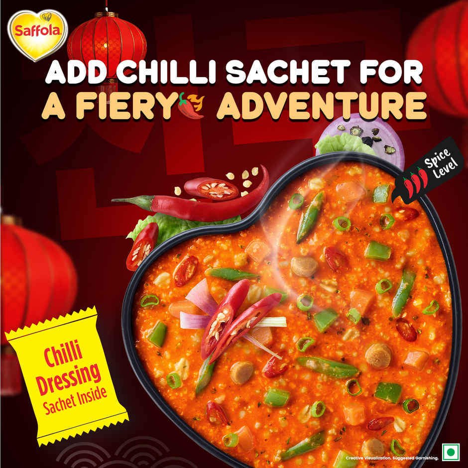 Saffola Foods Korean Cuppa Oats | Fiery Hot with Chilli Dressing Sachet | Ready in 4 mins