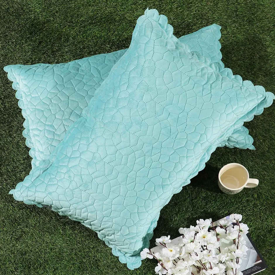 Hosta Homes Velvet Fabric Laser Cut Crystal Aqua Pillow Cover Pack of 2