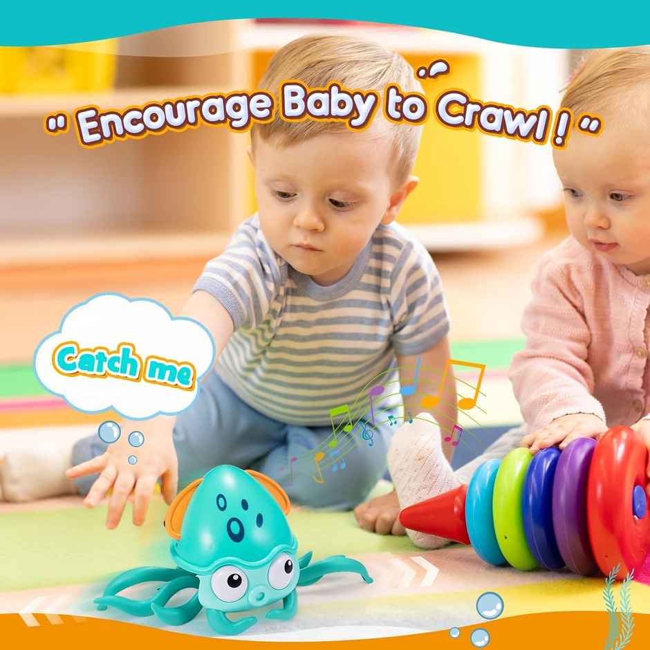 Kidology Crawling Octopus Baby Toy for Kids | Musical Toy Gift for 1-Year-Old Babies - Blue