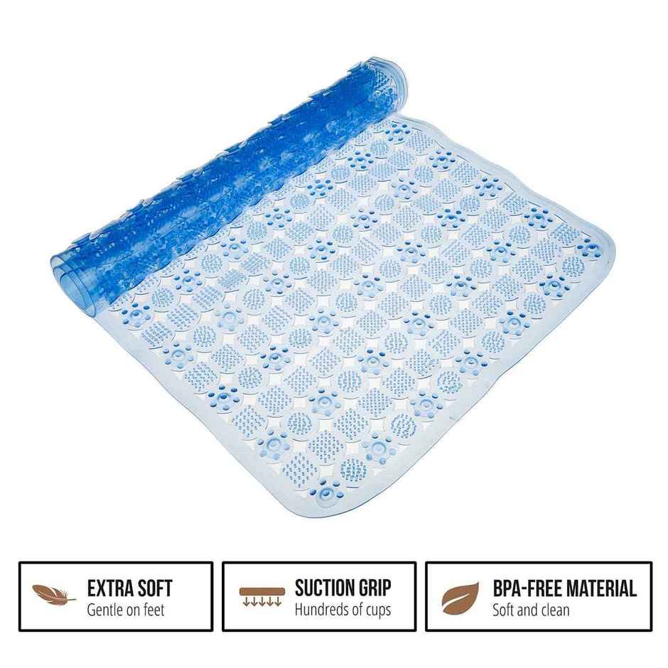Kuber Industries PVC Transparent Bathroom Mat with Drain Holes | Blue | 35 x 66 cm