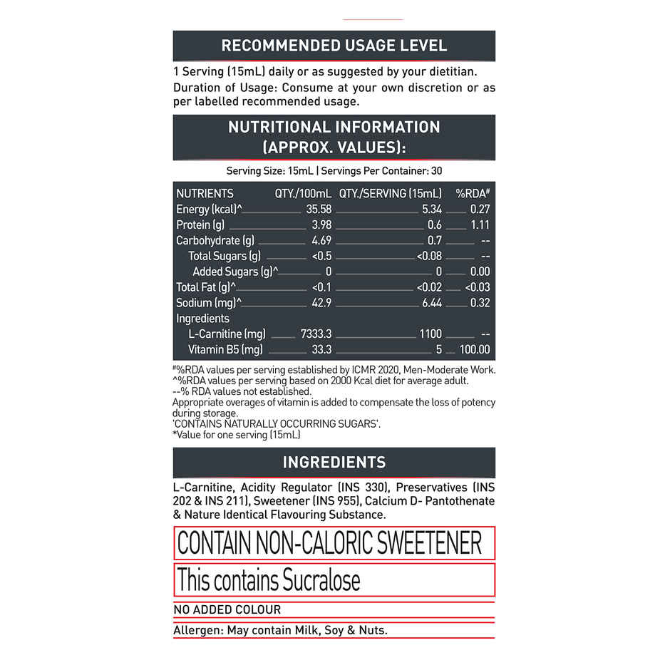MuscleBlaze Liquid L Carnitine 1100mg Tangy Orange 30 Servings