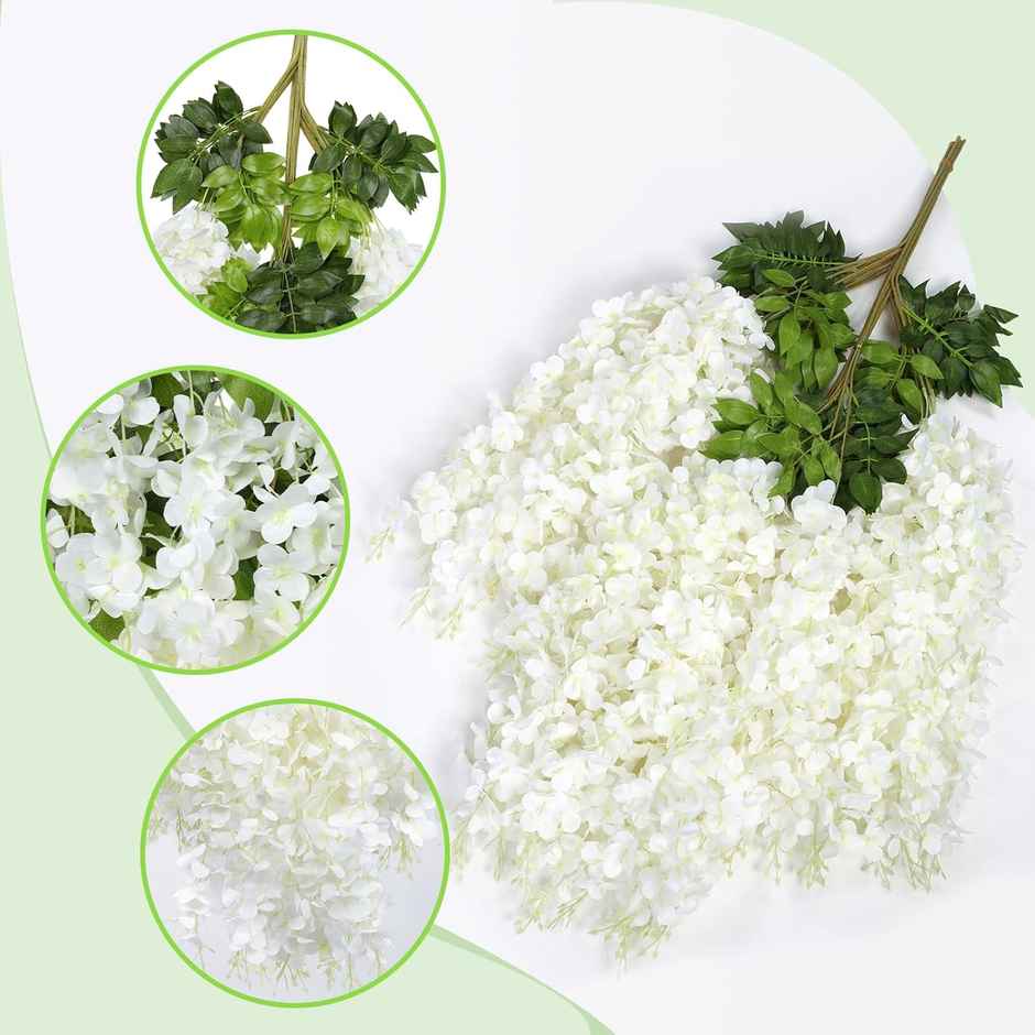 Well Art Gallery Artificial Wisteria Hanging Flowers Vines String Decorations (Pack Of 4,White)