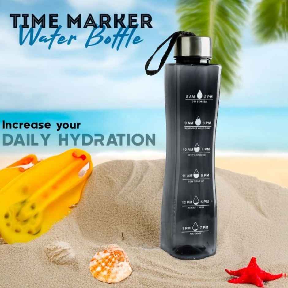 2Mech Plastic Water Bottle with Time Marker | Black | 800 ml