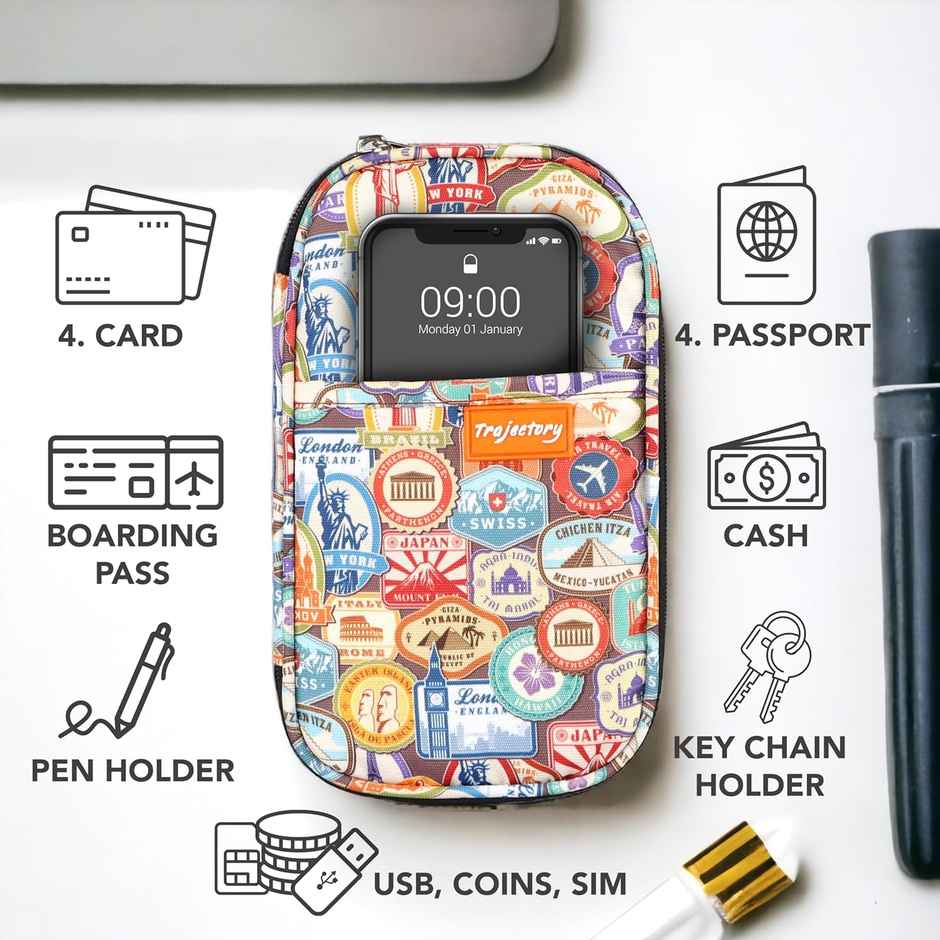 Trajectory Travel Polyester Passport and Card Holder and Wallet Organiser Case