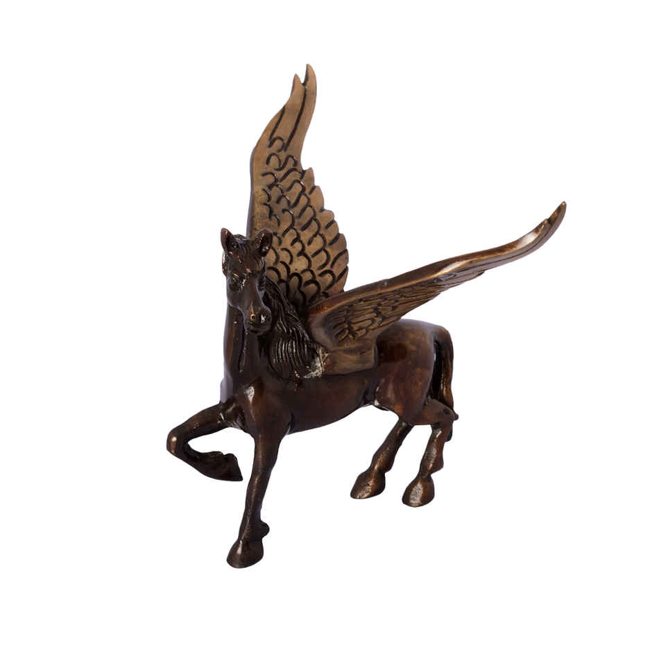 eCraftIndia Brass Antique Finish Flying Angel Horse Statue Animal Figurine Decorative Showpiece