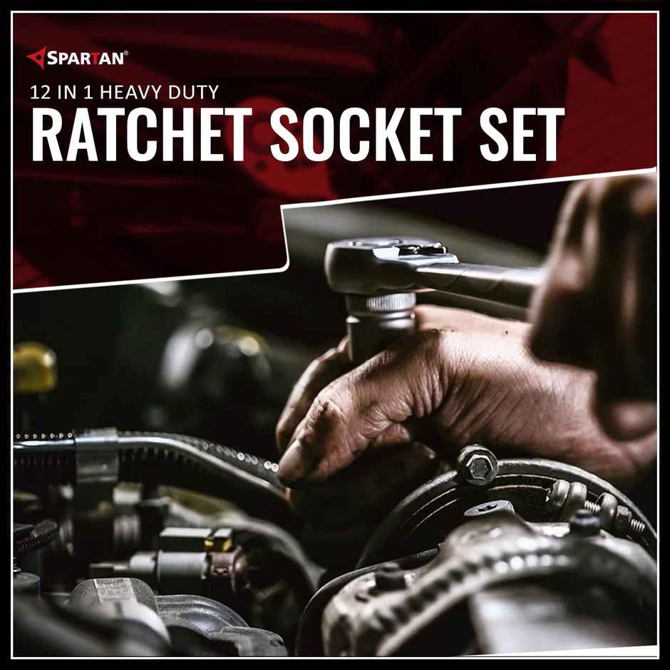 Spartan 12 In 1 Heavy Duty Socket Set 1/2" Chrome Vanadium Steel Ratchet Socket Wrench Spanner