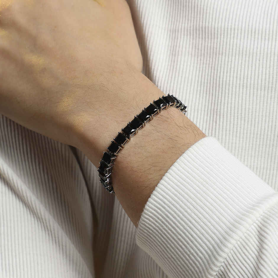 French Accent Square Stone Tennis Bracelet - Charcoal Black