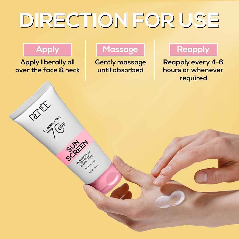 RENEE Pore Minimising Sunscreen SPF 70 With 2% Niacinamide, 2% Peptide & 3% Multivitamins