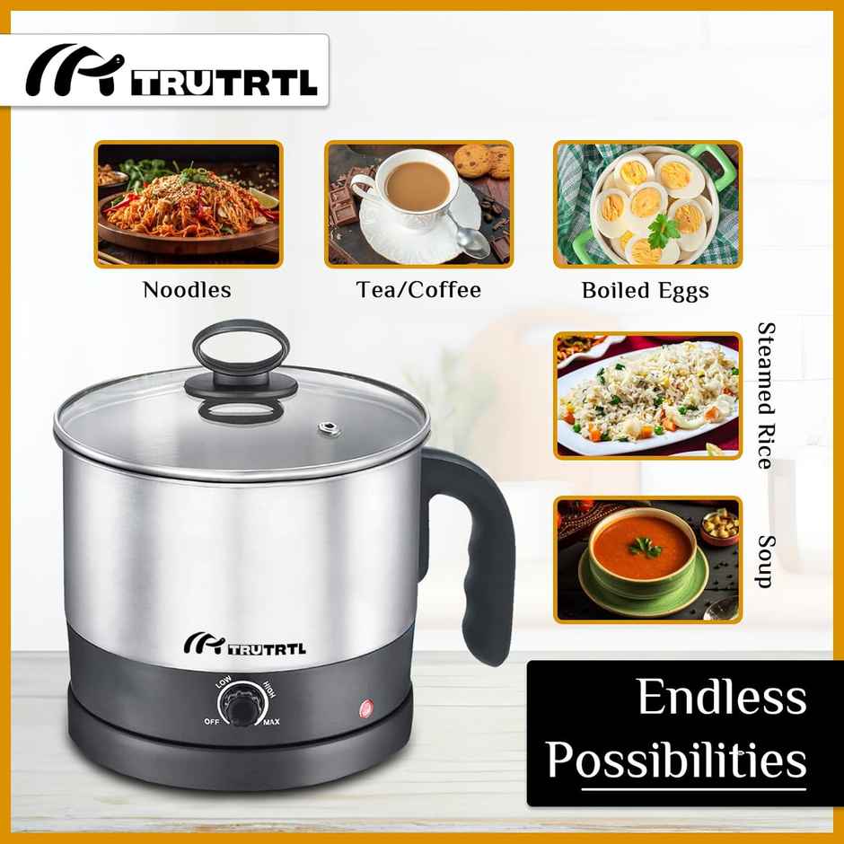 truTRTL Multipurpose 1.3 Litre Electric Kettle, 600W with Temperature control Knob, Rustproof Stainless Steel - Silver