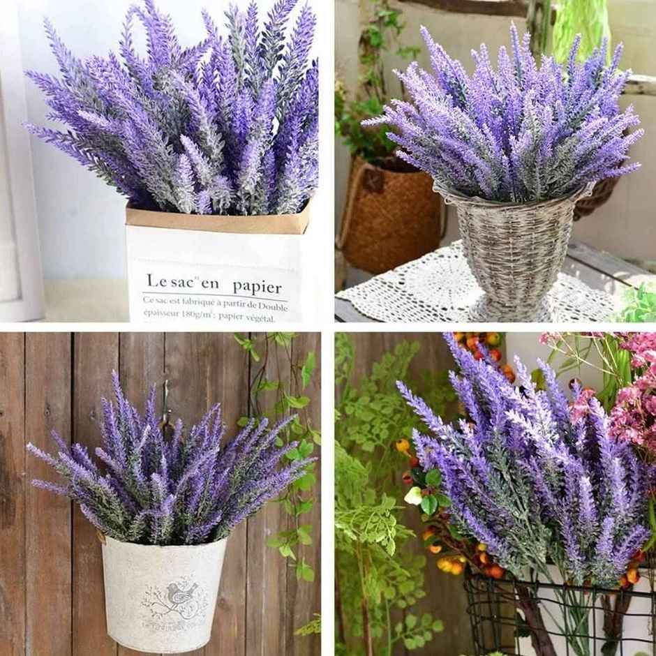 Artificial Lavender Flower Sticks Set  of 4 | Tied Ribbons
