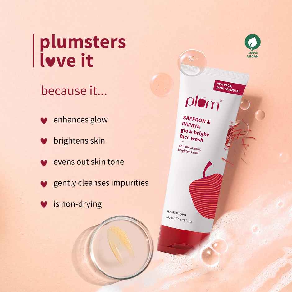 Plum Saffron & Papaya Glow Bright Face Wash 100% Vegan