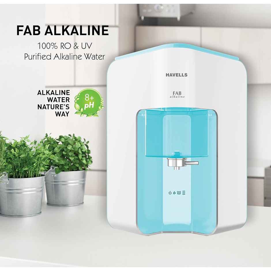 Havells Fab Alkaline Water Purifier (White & Sky Blue)|Ro+Uv+Alkaline|Copper+Zinc+Minerals