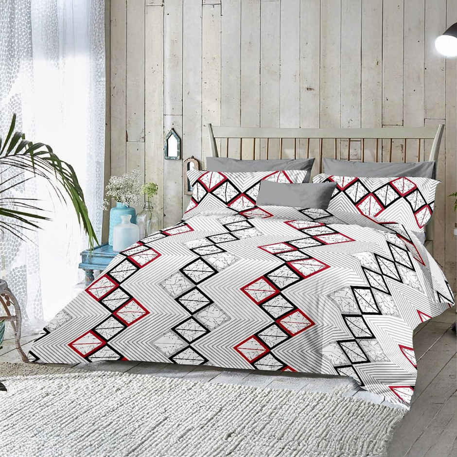 BAY6 100% Cotton 144 TC Double Bedsheet - 100 x 90 Inch, Abstract Geometric Print